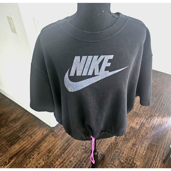 Nike Plus Size 2X Women's Sportswear Icon Clash Cropped T-Shirt Top Drawstring - Picture 1 of 4